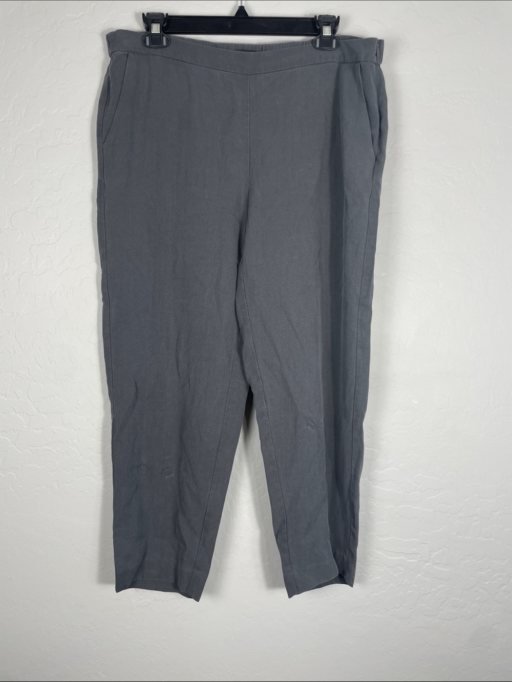 Eileen Fisher Gray Linen Side Zip Cropped Pants Size Large Petite